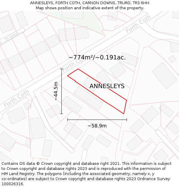 ANNESLEYS, FORTH COTH, CARNON DOWNS, TRURO, TR3 6HH: Plot and title map