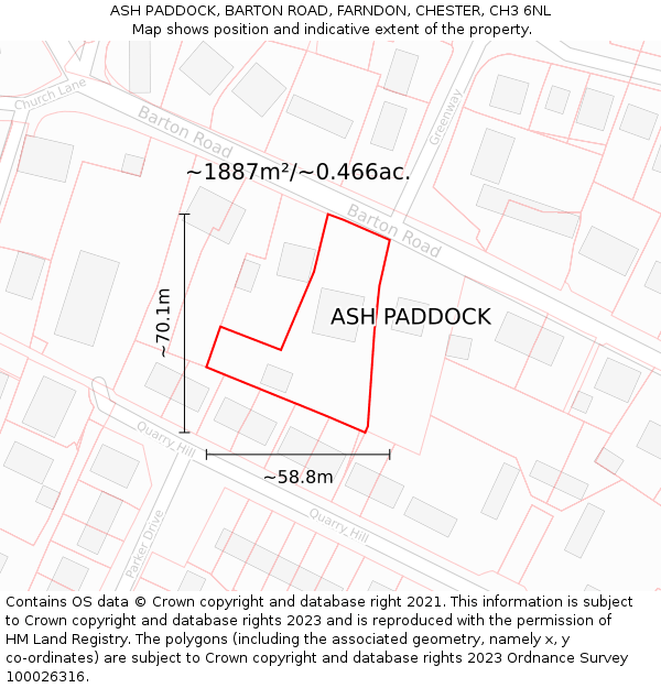 ASH PADDOCK, BARTON ROAD, FARNDON, CHESTER, CH3 6NL: Plot and title map