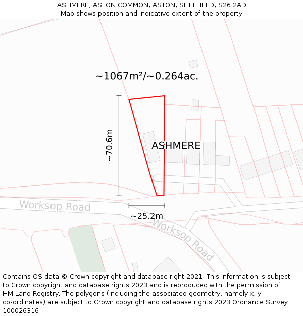 ASHMERE, ASTON COMMON, ASTON, SHEFFIELD, S26 2AD: Plot and title map