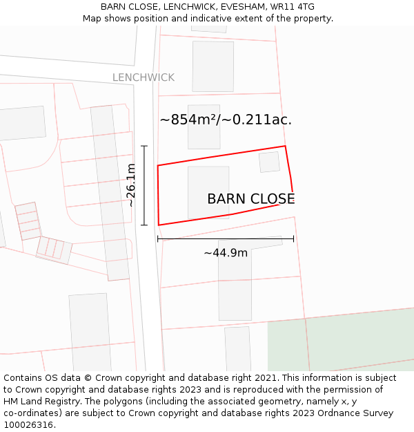 BARN CLOSE, LENCHWICK, EVESHAM, WR11 4TG: Plot and title map