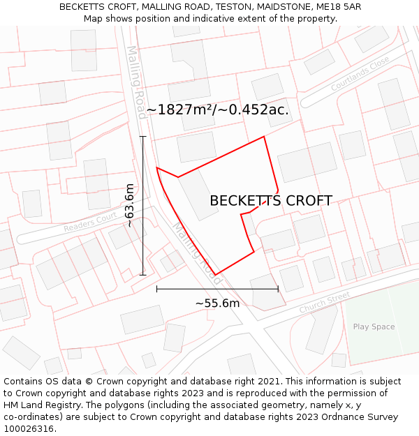 BECKETTS CROFT, MALLING ROAD, TESTON, MAIDSTONE, ME18 5AR: Plot and title map