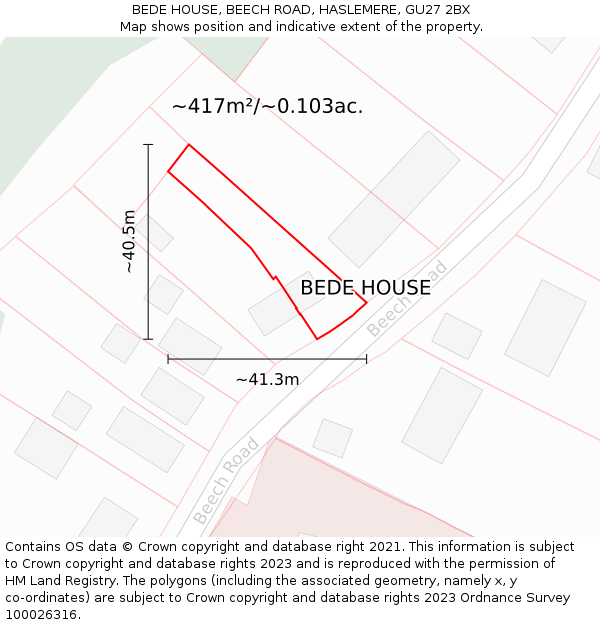 BEDE HOUSE, BEECH ROAD, HASLEMERE, GU27 2BX: Plot and title map