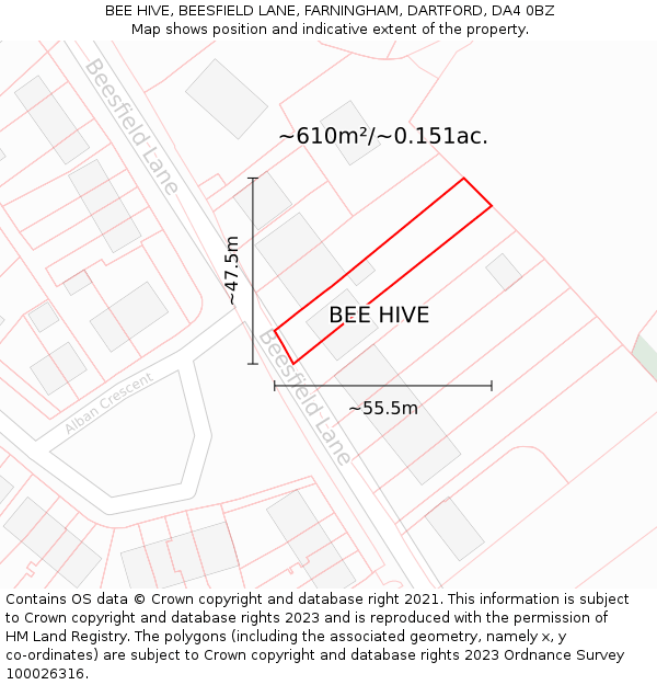 BEE HIVE, BEESFIELD LANE, FARNINGHAM, DARTFORD, DA4 0BZ: Plot and title map