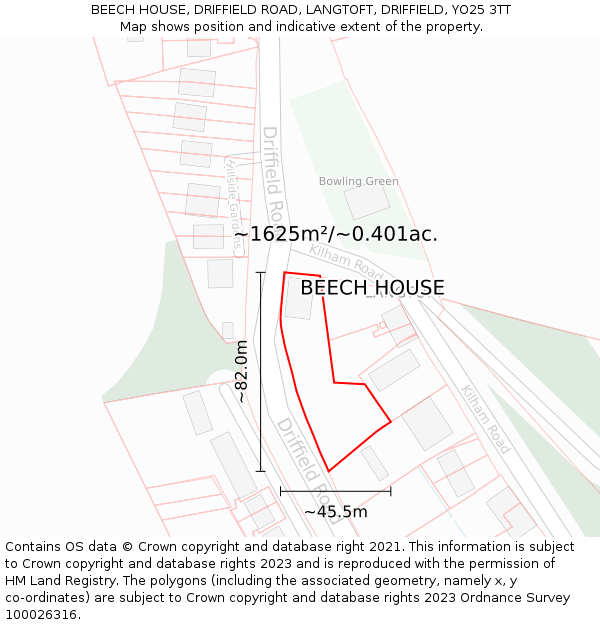 BEECH HOUSE, DRIFFIELD ROAD, LANGTOFT, DRIFFIELD, YO25 3TT: Plot and title map