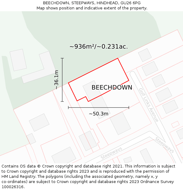 BEECHDOWN, STEEPWAYS, HINDHEAD, GU26 6PG: Plot and title map