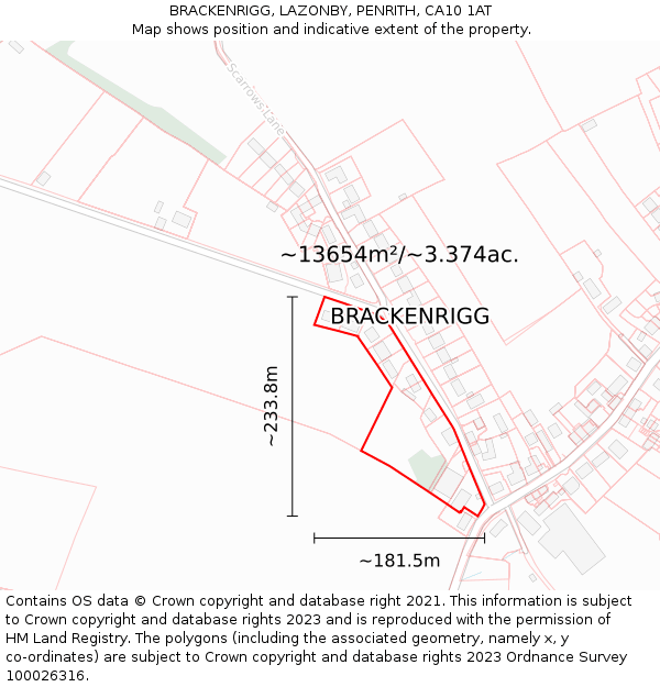 BRACKENRIGG, LAZONBY, PENRITH, CA10 1AT: Plot and title map