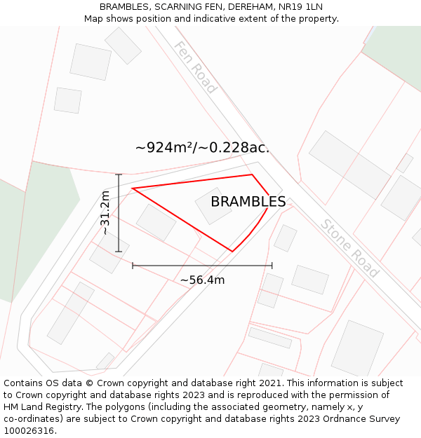 BRAMBLES, SCARNING FEN, DEREHAM, NR19 1LN: Plot and title map