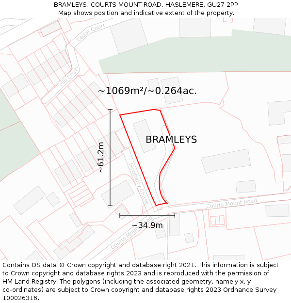 BRAMLEYS, COURTS MOUNT ROAD, HASLEMERE, GU27 2PP: Plot and title map
