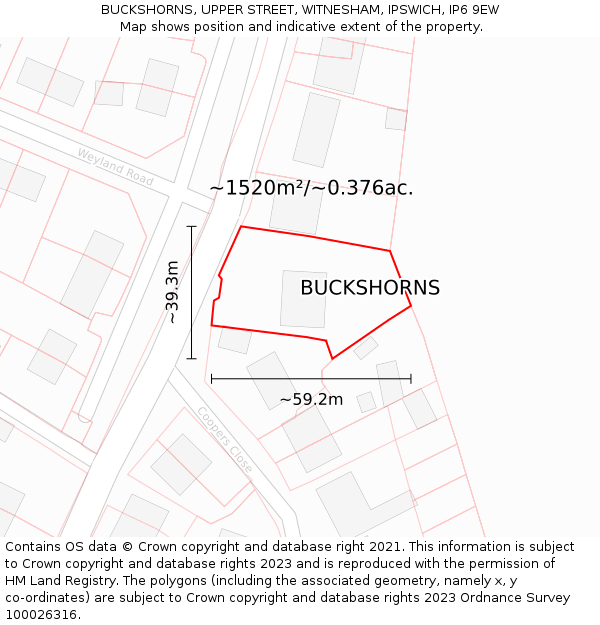 BUCKSHORNS, UPPER STREET, WITNESHAM, IPSWICH, IP6 9EW: Plot and title map