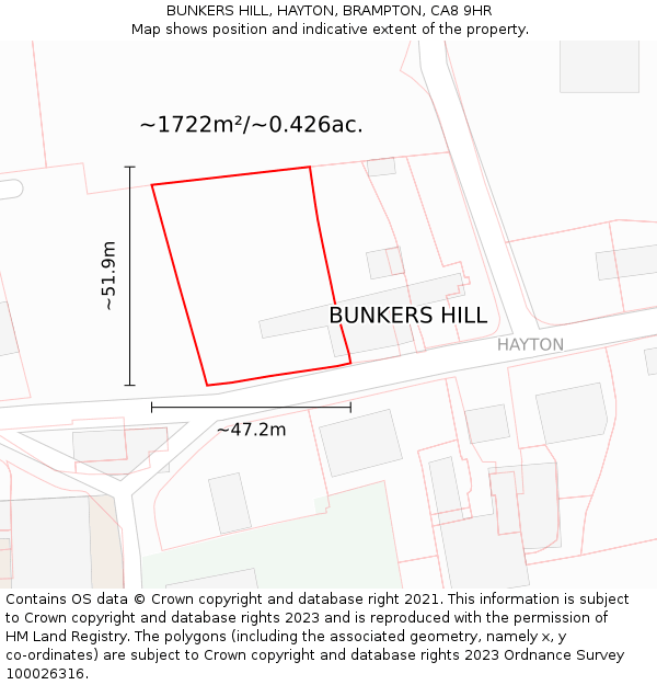 BUNKERS HILL, HAYTON, BRAMPTON, CA8 9HR: Plot and title map