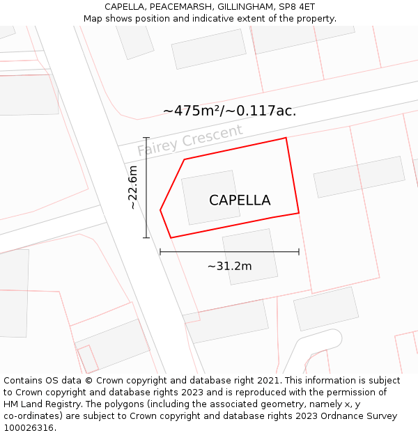 CAPELLA, PEACEMARSH, GILLINGHAM, SP8 4ET: Plot and title map