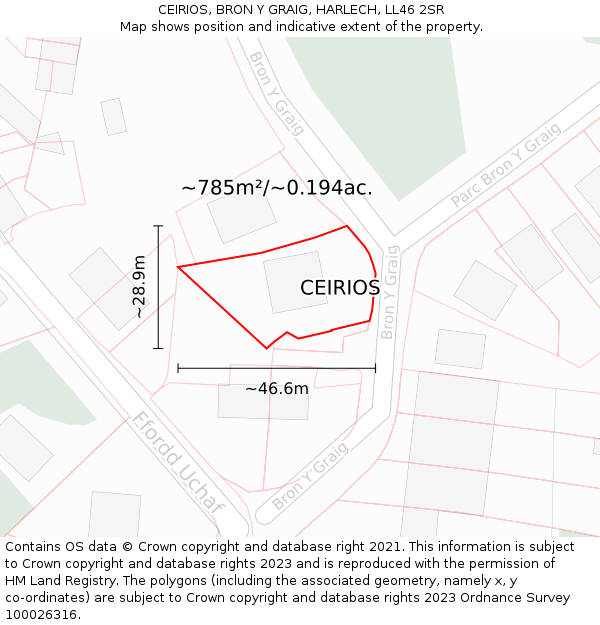 CEIRIOS, BRON Y GRAIG, HARLECH, LL46 2SR: Plot and title map