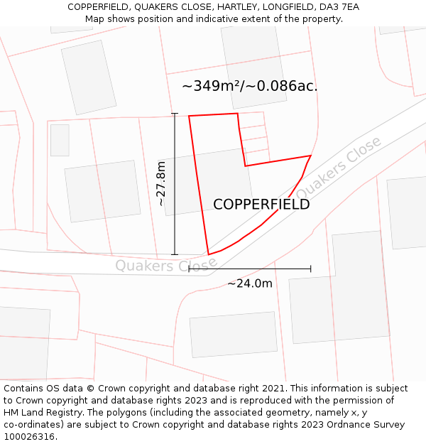 COPPERFIELD, QUAKERS CLOSE, HARTLEY, LONGFIELD, DA3 7EA: Plot and title map