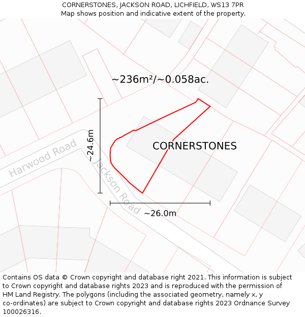 CORNERSTONES, JACKSON ROAD, LICHFIELD, WS13 7PR: Plot and title map