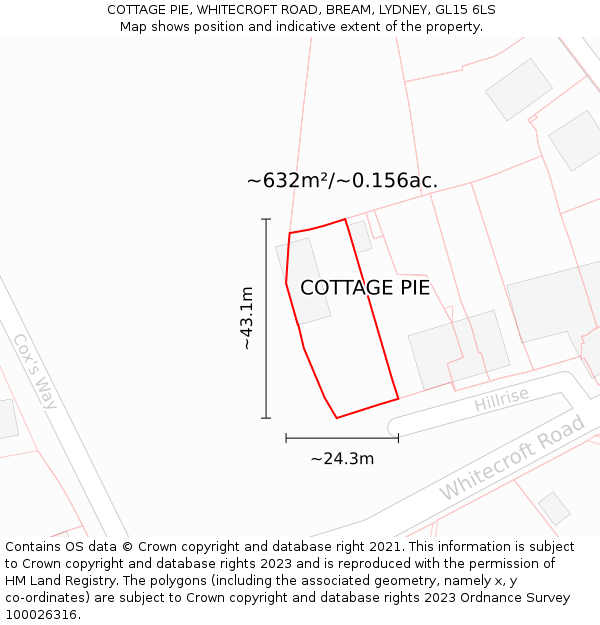 COTTAGE PIE, WHITECROFT ROAD, BREAM, LYDNEY, GL15 6LS: Plot and title map