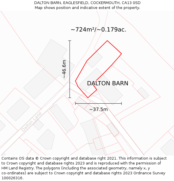 DALTON BARN, EAGLESFIELD, COCKERMOUTH, CA13 0SD: Plot and title map