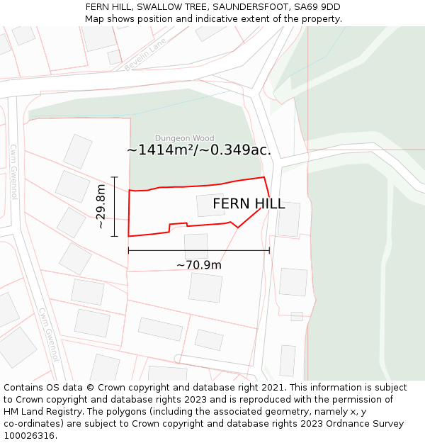 FERN HILL, SWALLOW TREE, SAUNDERSFOOT, SA69 9DD: Plot and title map