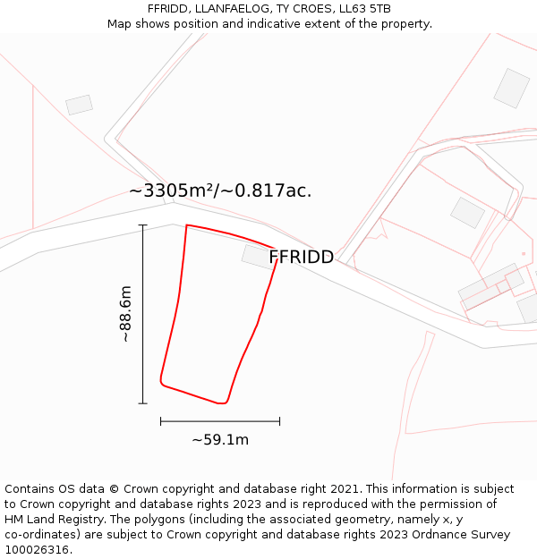 FFRIDD, LLANFAELOG, TY CROES, LL63 5TB: Plot and title map