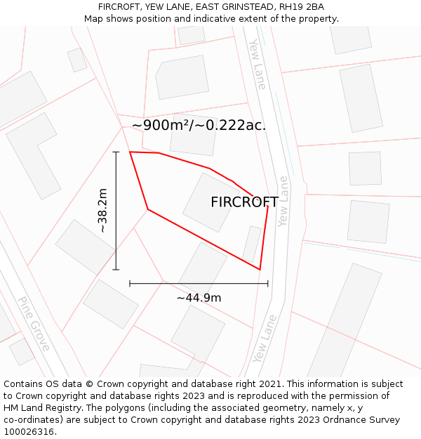 FIRCROFT, YEW LANE, EAST GRINSTEAD, RH19 2BA: Plot and title map