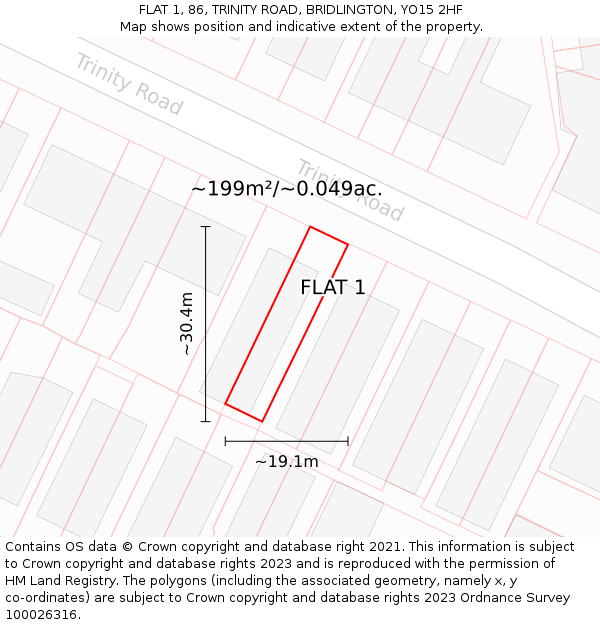 FLAT 1, 86, TRINITY ROAD, BRIDLINGTON, YO15 2HF: Plot and title map