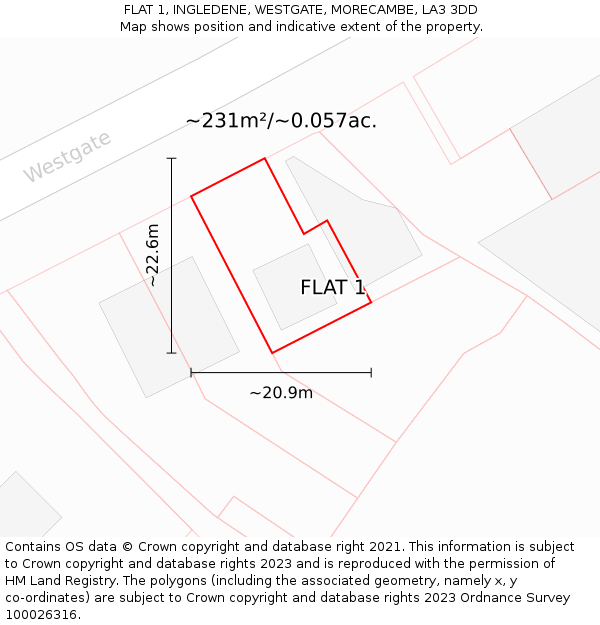 FLAT 1, INGLEDENE, WESTGATE, MORECAMBE, LA3 3DD: Plot and title map