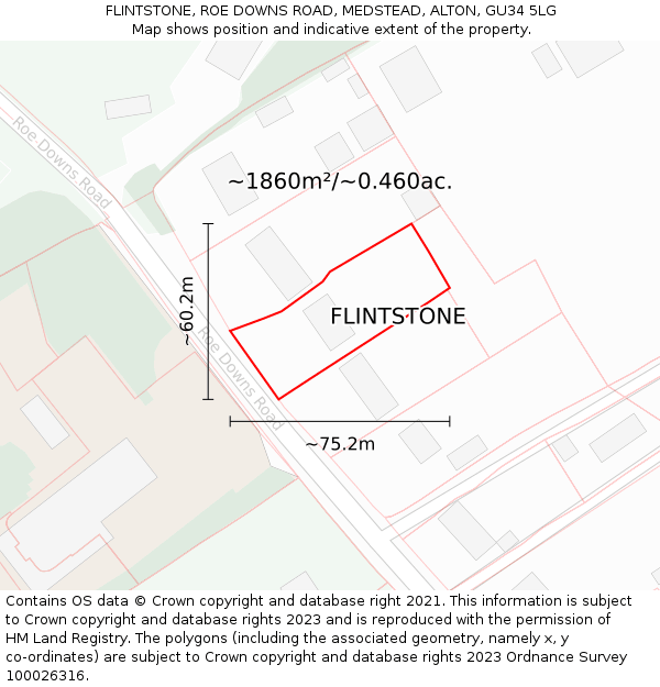 FLINTSTONE, ROE DOWNS ROAD, MEDSTEAD, ALTON, GU34 5LG: Plot and title map