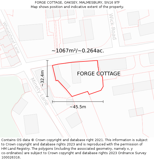 FORGE COTTAGE, OAKSEY, MALMESBURY, SN16 9TF: Plot and title map