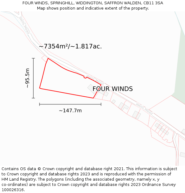 FOUR WINDS, SPRINGHILL, WIDDINGTON, SAFFRON WALDEN, CB11 3SA: Plot and title map