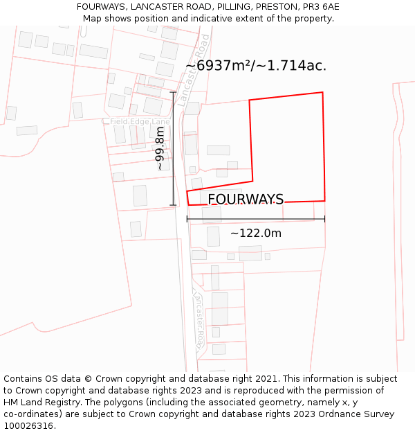 FOURWAYS, LANCASTER ROAD, PILLING, PRESTON, PR3 6AE: Plot and title map