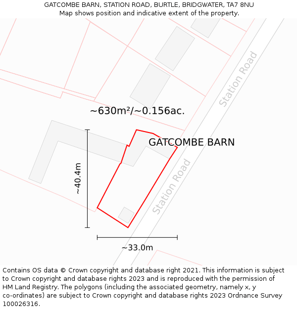 GATCOMBE BARN, STATION ROAD, BURTLE, BRIDGWATER, TA7 8NU: Plot and title map