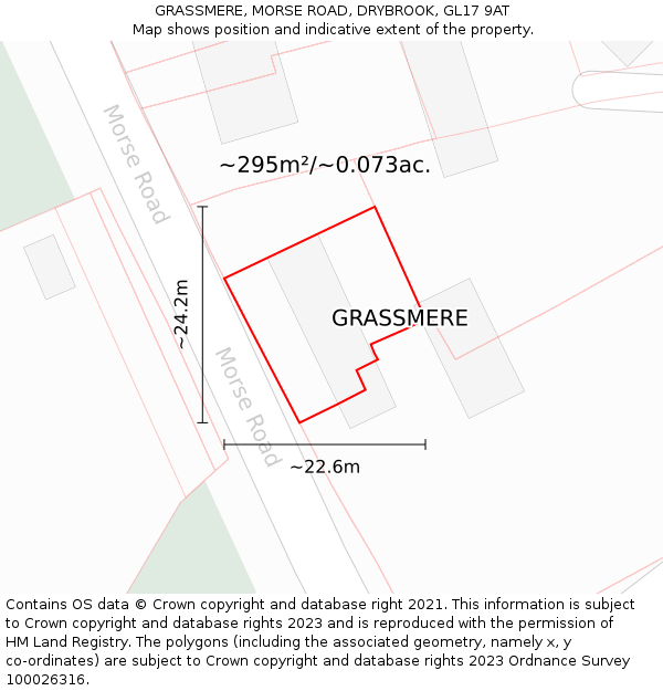 GRASSMERE, MORSE ROAD, DRYBROOK, GL17 9AT: Plot and title map