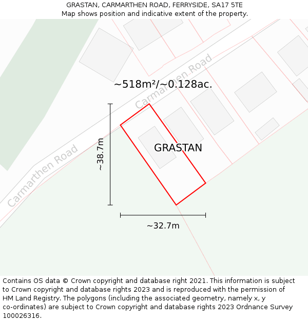 GRASTAN, CARMARTHEN ROAD, FERRYSIDE, SA17 5TE: Plot and title map