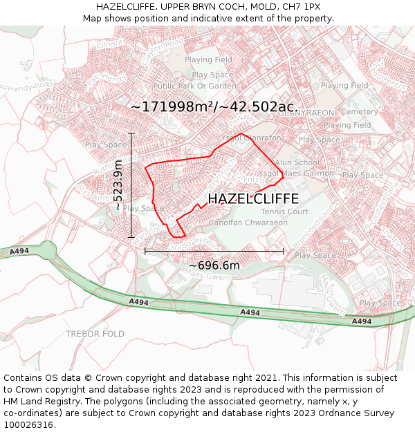 HAZELCLIFFE, UPPER BRYN COCH, MOLD, CH7 1PX: Plot and title map