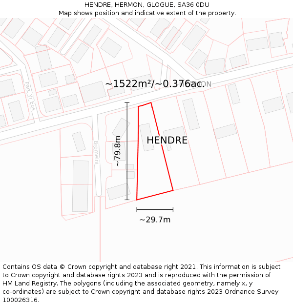 HENDRE, HERMON, GLOGUE, SA36 0DU: Plot and title map