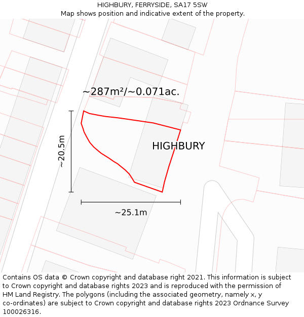 HIGHBURY, FERRYSIDE, SA17 5SW: Plot and title map