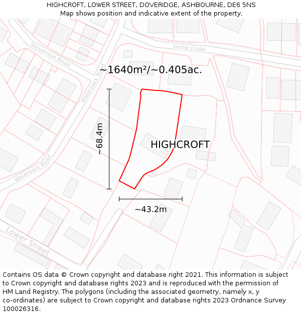 HIGHCROFT, LOWER STREET, DOVERIDGE, ASHBOURNE, DE6 5NS: Plot and title map