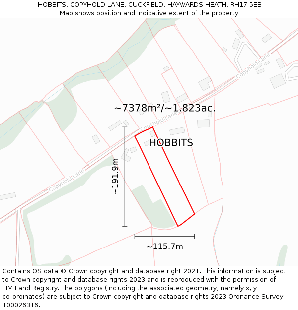 HOBBITS, COPYHOLD LANE, CUCKFIELD, HAYWARDS HEATH, RH17 5EB: Plot and title map
