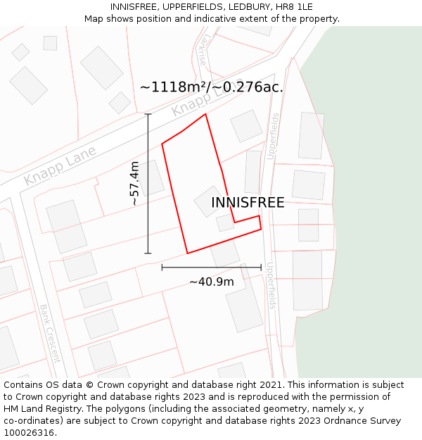 INNISFREE, UPPERFIELDS, LEDBURY, HR8 1LE: Plot and title map