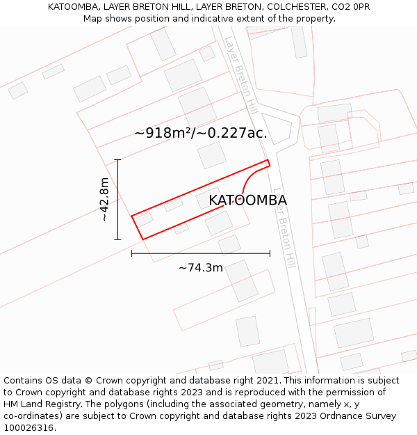 KATOOMBA, LAYER BRETON HILL, LAYER BRETON, COLCHESTER, CO2 0PR: Plot and title map