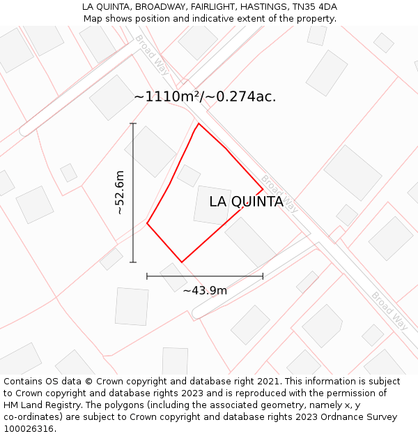 LA QUINTA, BROADWAY, FAIRLIGHT, HASTINGS, TN35 4DA: Plot and title map