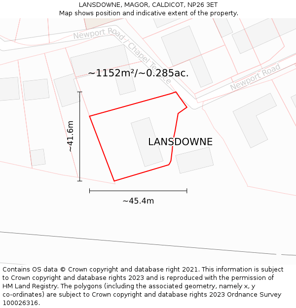 LANSDOWNE, MAGOR, CALDICOT, NP26 3ET: Plot and title map