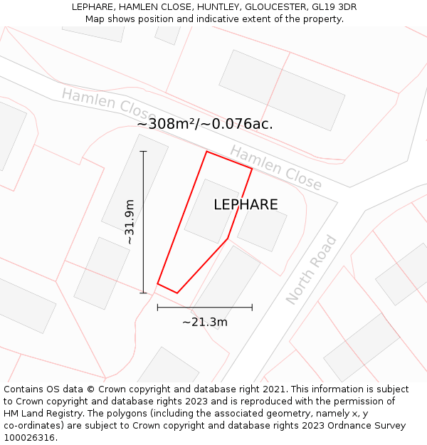 LEPHARE, HAMLEN CLOSE, HUNTLEY, GLOUCESTER, GL19 3DR: Plot and title map