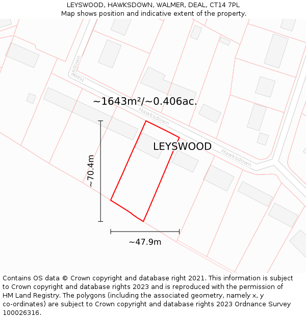 LEYSWOOD, HAWKSDOWN, WALMER, DEAL, CT14 7PL: Plot and title map