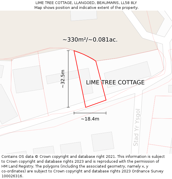 LIME TREE COTTAGE, LLANGOED, BEAUMARIS, LL58 8LY: Plot and title map