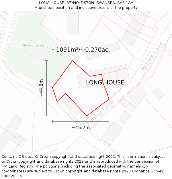 LONG HOUSE, REYNOLDSTON, SWANSEA, SA3 1AA: Plot and title map