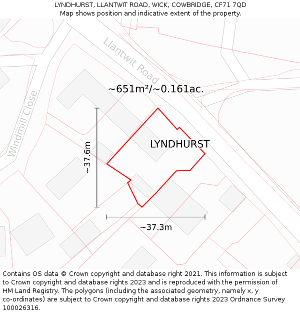 LYNDHURST, LLANTWIT ROAD, WICK, COWBRIDGE, CF71 7QD: Plot and title map