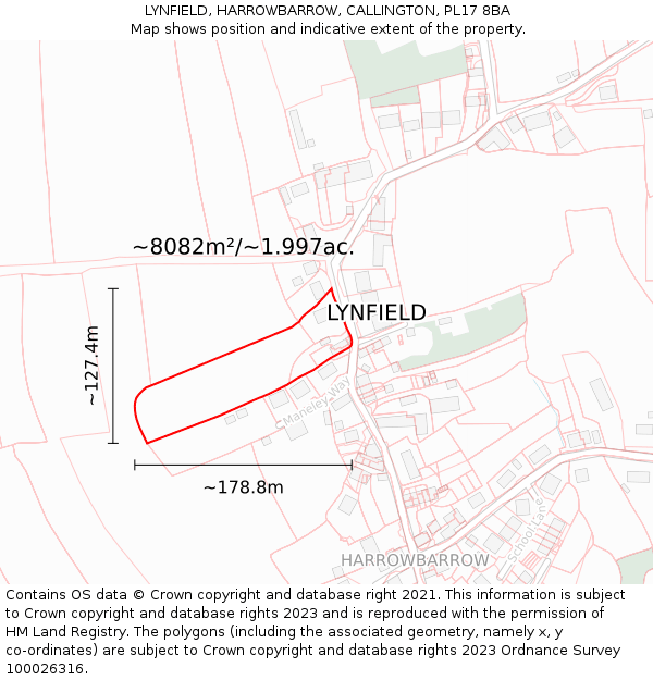 LYNFIELD, HARROWBARROW, CALLINGTON, PL17 8BA: Plot and title map
