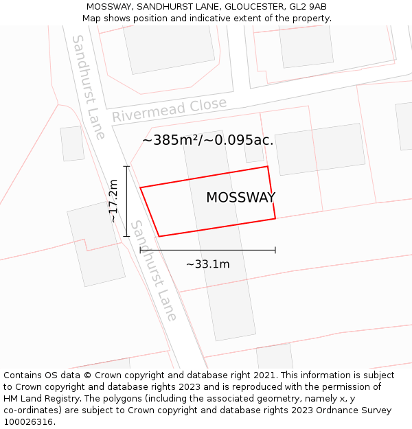 MOSSWAY, SANDHURST LANE, GLOUCESTER, GL2 9AB: Plot and title map