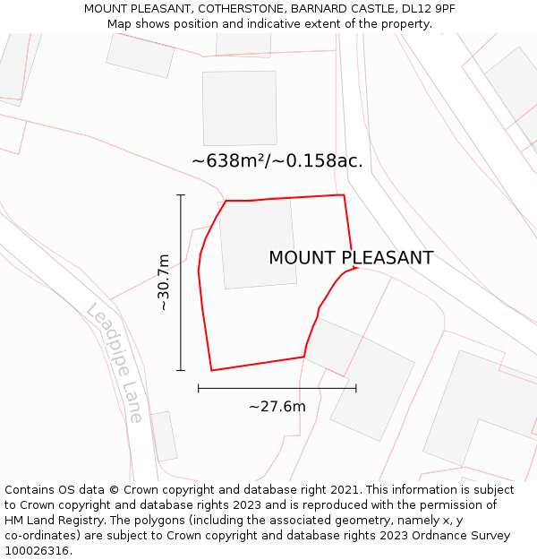 MOUNT PLEASANT, COTHERSTONE, BARNARD CASTLE, DL12 9PF: Plot and title map