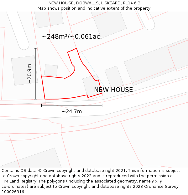 NEW HOUSE, DOBWALLS, LISKEARD, PL14 6JB: Plot and title map
